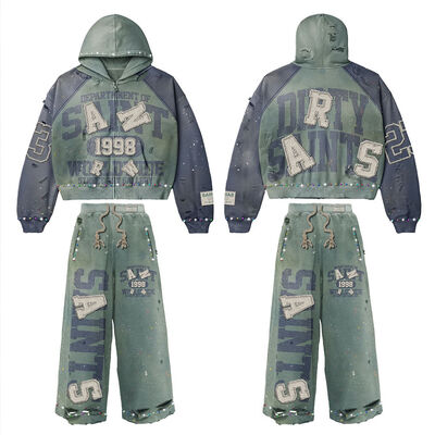 Distressed Acid Washed Tracksuit with Applique